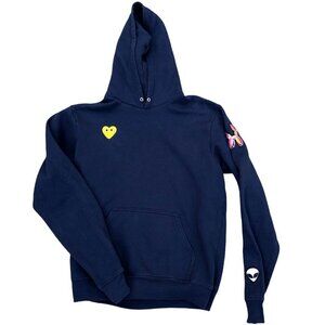 UPCYCLE Unisex Blue Hoodie Sweatshirt MED Yellow Heart Alien Patch Pullover‌‌‌